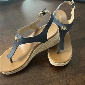 Michael Kors Navy and Tan Wedge Sandals